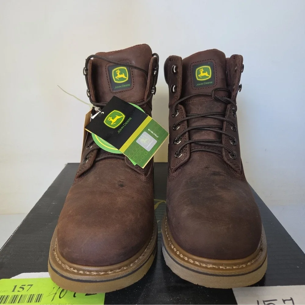 John Deere JD6104 Mens Nutty Mule 6 NST Lace Up Boots 12 M Brown Leather NWT